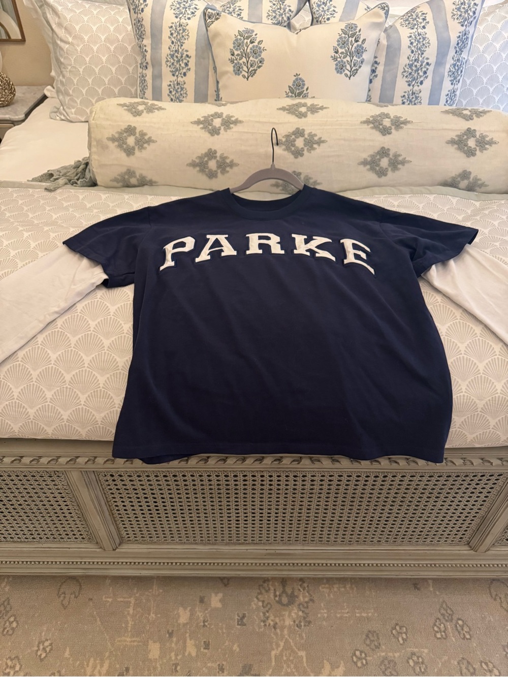 Navy Official “PARKE' letter Tee with White Long-Sleeve Layered Look